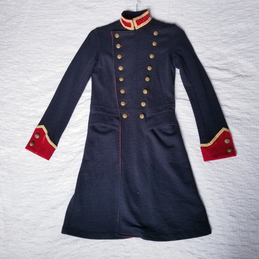 Denim & Supply Ralph Lauren Navy Military Jacket Red Velvet Gold Buttons - Picture 7 of 10